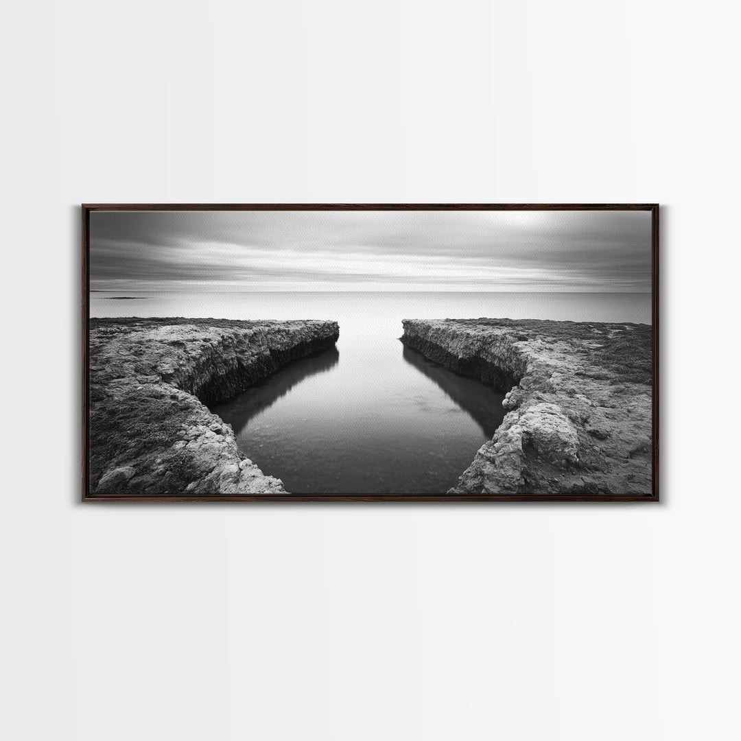 Rocky Inlet, Ocean View, Symmetry Nature, Coastal Zen, Canvas Print, Minimalist Bathroom Art, Tranquil Bedroom Wall Decor, Entryway Accent