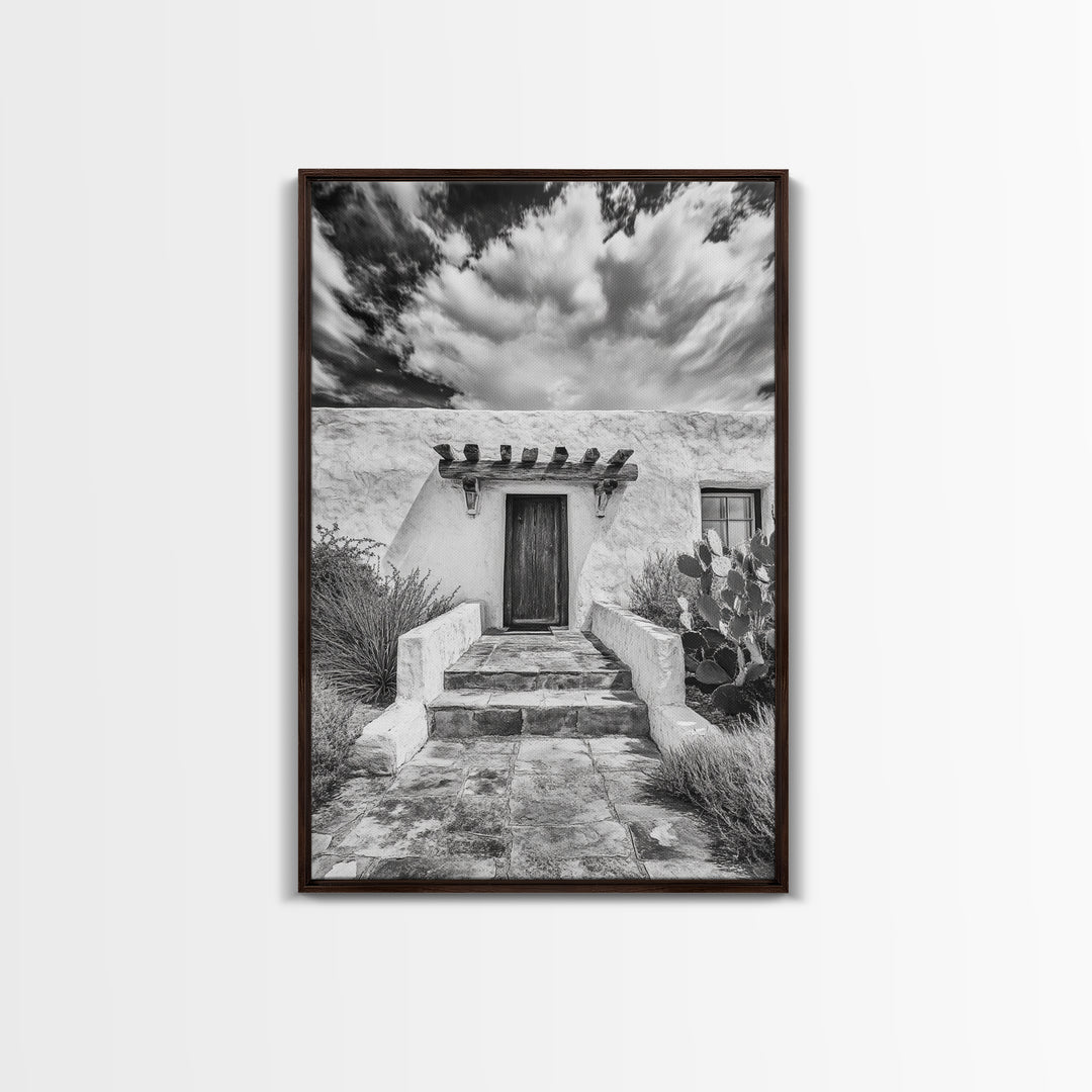 Desert Doorway, Rustic Adobe, Southwestern Style, Framed Canvas Print, Entryway Art, Neutral Wall Art, Minimalist Home Decor