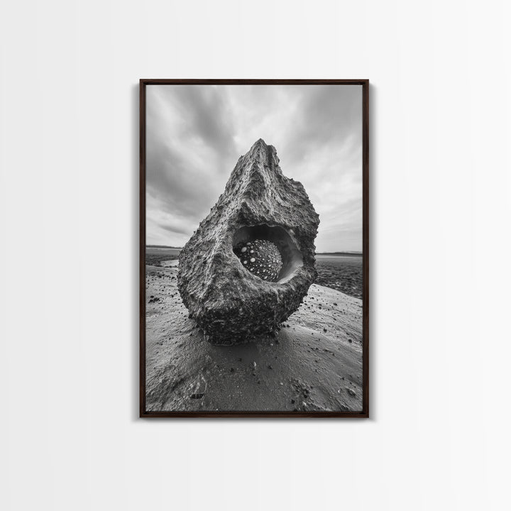 Sea Orb Rock, Coastal Texture, Ocean Shell Art, Framed Canvas Print, Beach House Wall Decor, Abstract Nature, Nautical Art Piece