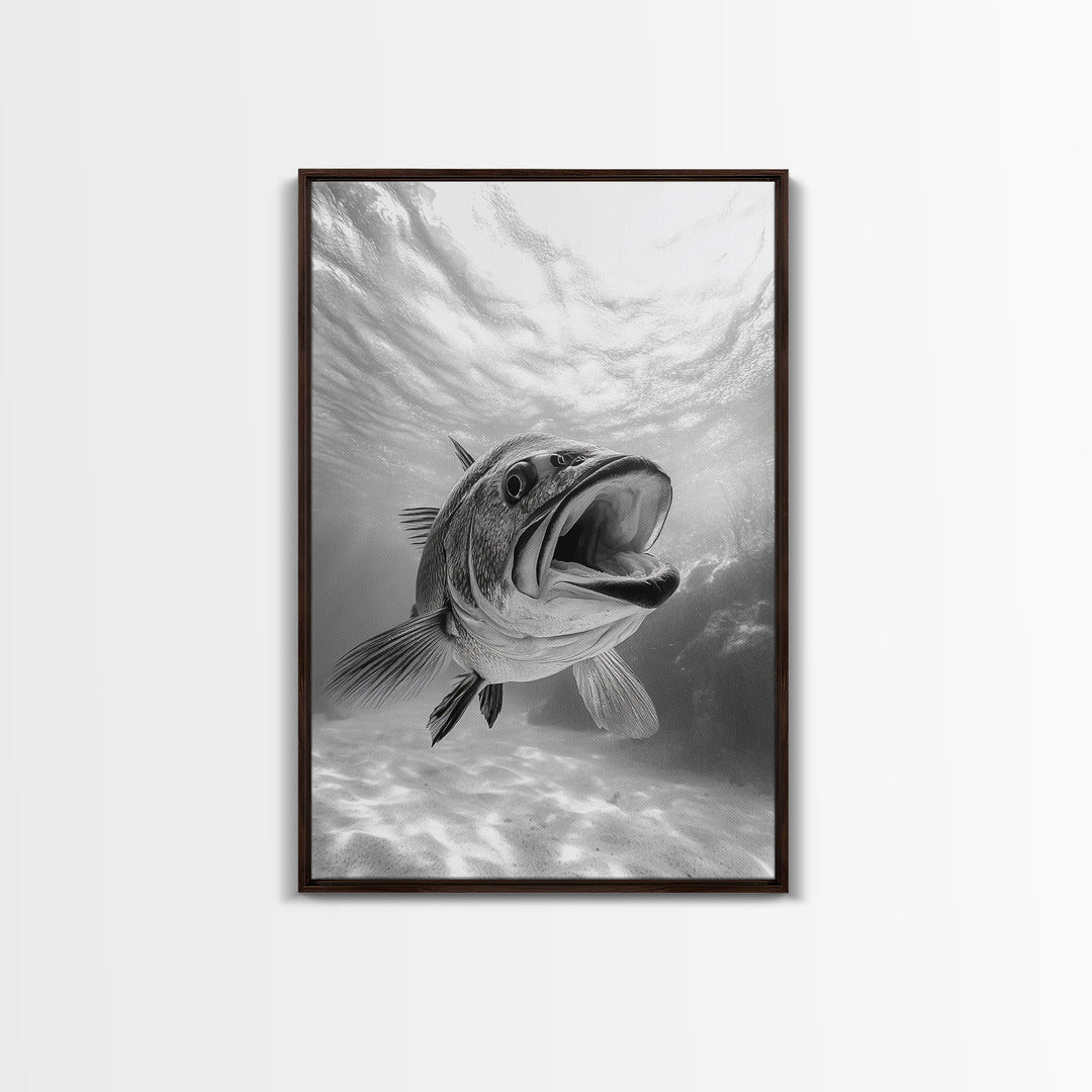 Underwater Fish, Ocean Predator, Aquatic Wildlife, Canvas Print, Bathroom Wall Art, Coastal Nautical Decor, Marine Photography