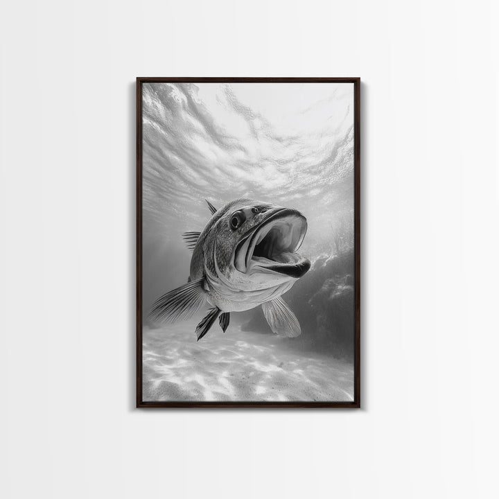 Underwater Fish, Ocean Predator, Aquatic Wildlife, Canvas Print, Bathroom Wall Art, Coastal Nautical Decor, Marine Photography