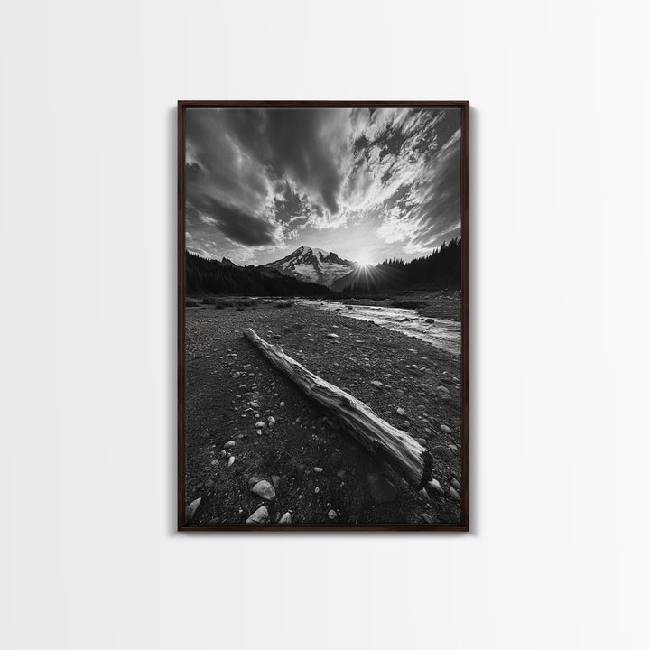 Mountain Sunrise Drift, Alpine Peak Glow, Majestic Morning View, Framed Canvas Print, Entryway Wall Art, Moody Nature Decor, Cabin Style