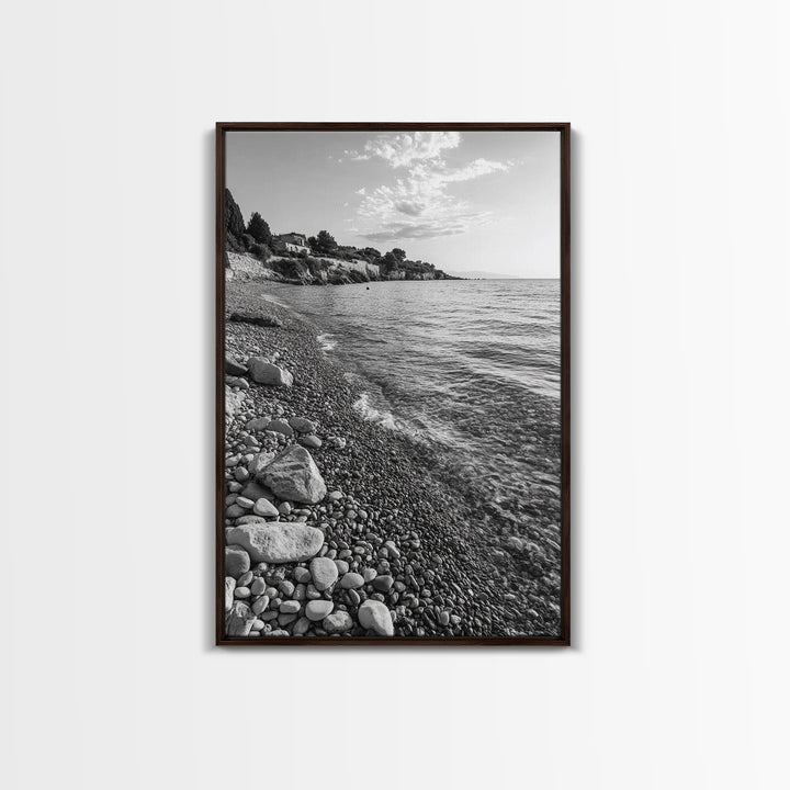 Pebble Beach, Tranquil Coastline, Coastal Stones, Sunrise Shore, Canvas Print, Bathroom Wall Art, Ocean Photography, Beach House Decor