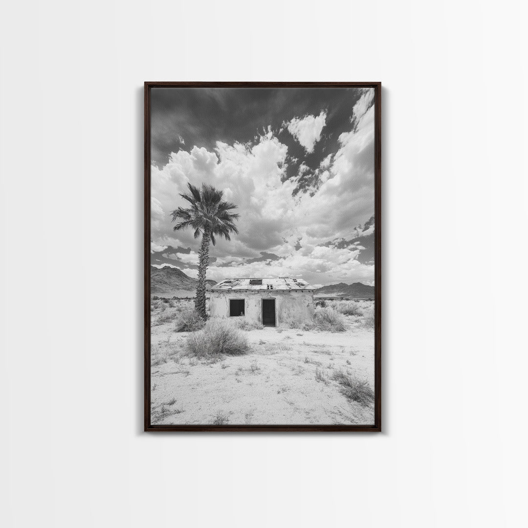 Palm Tree, Desert Shack, Abandoned Beauty, Western Minimalism, Canvas Print, Living Room Wall Art, Rustic Modern Style, Boho Wall Decor
