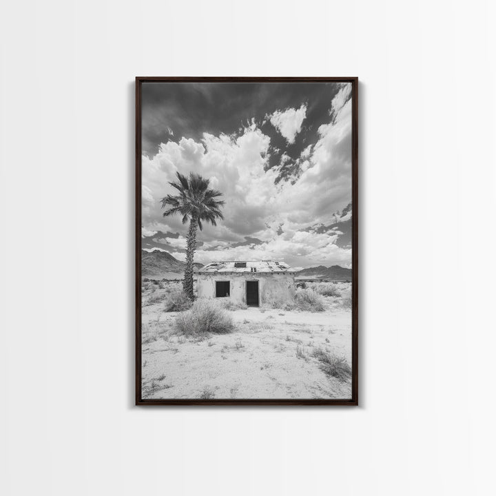 Palm Tree, Desert Shack, Abandoned Beauty, Western Minimalism, Canvas Print, Living Room Wall Art, Rustic Modern Style, Boho Wall Decor