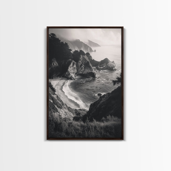 Ocean Cove, Cliffside Escape, Pacific Waters, Coastal Horizon, Canvas Print, Beach House Wall Art, Serene Nature Photography, Neutral Tones