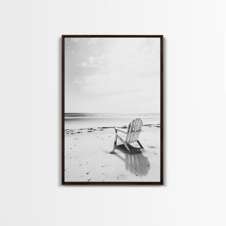 Beach Chair, Coastal Calm, Empty Shoreline, Canvas Print, Minimalist Wall Art, Beach House Decor, Serene Ocean Photography