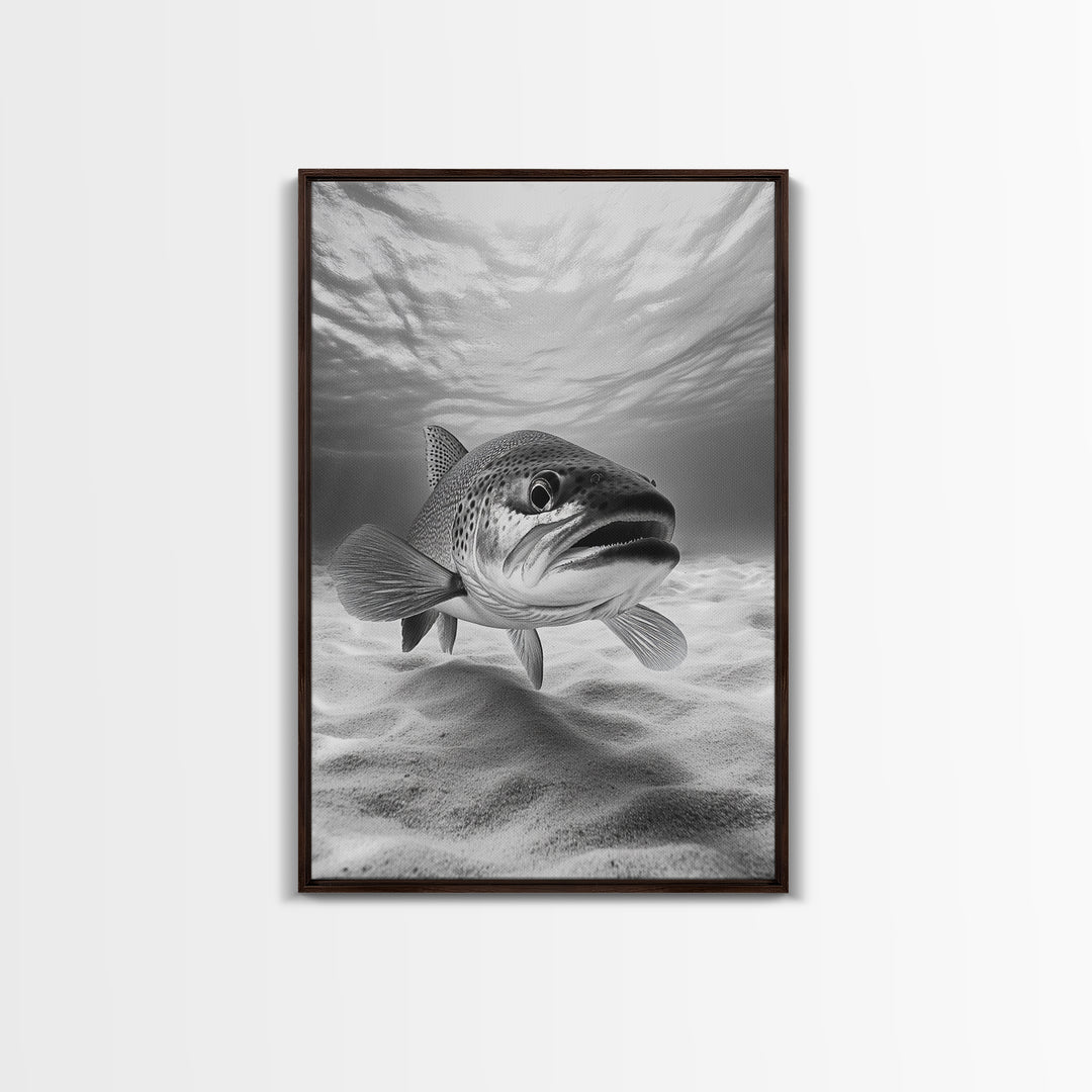 Underwater Trout Closeup, Realistic Fish, Nature Photography, Canvas Print, Man Cave Art, Fishing Lover Gift, Rustic Lake Decor