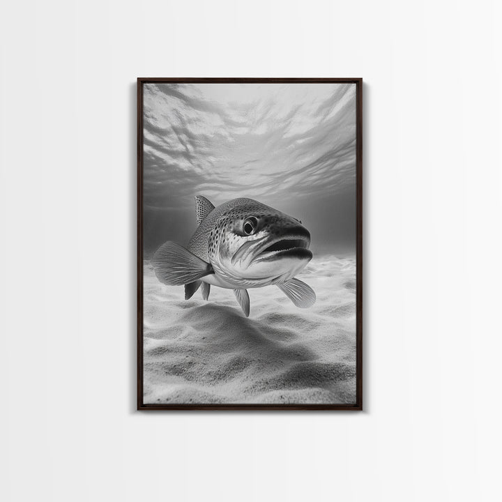 Underwater Trout Closeup, Realistic Fish, Nature Photography, Canvas Print, Man Cave Art, Fishing Lover Gift, Rustic Lake Decor