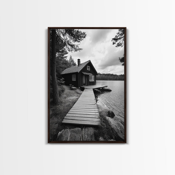 Lake Cabin Path, Nordic Forest Retreat, Nature Escape, Canvas Print, Cozy Wall Art, Scandinavian Decor, Fall Rustic Living Room Art