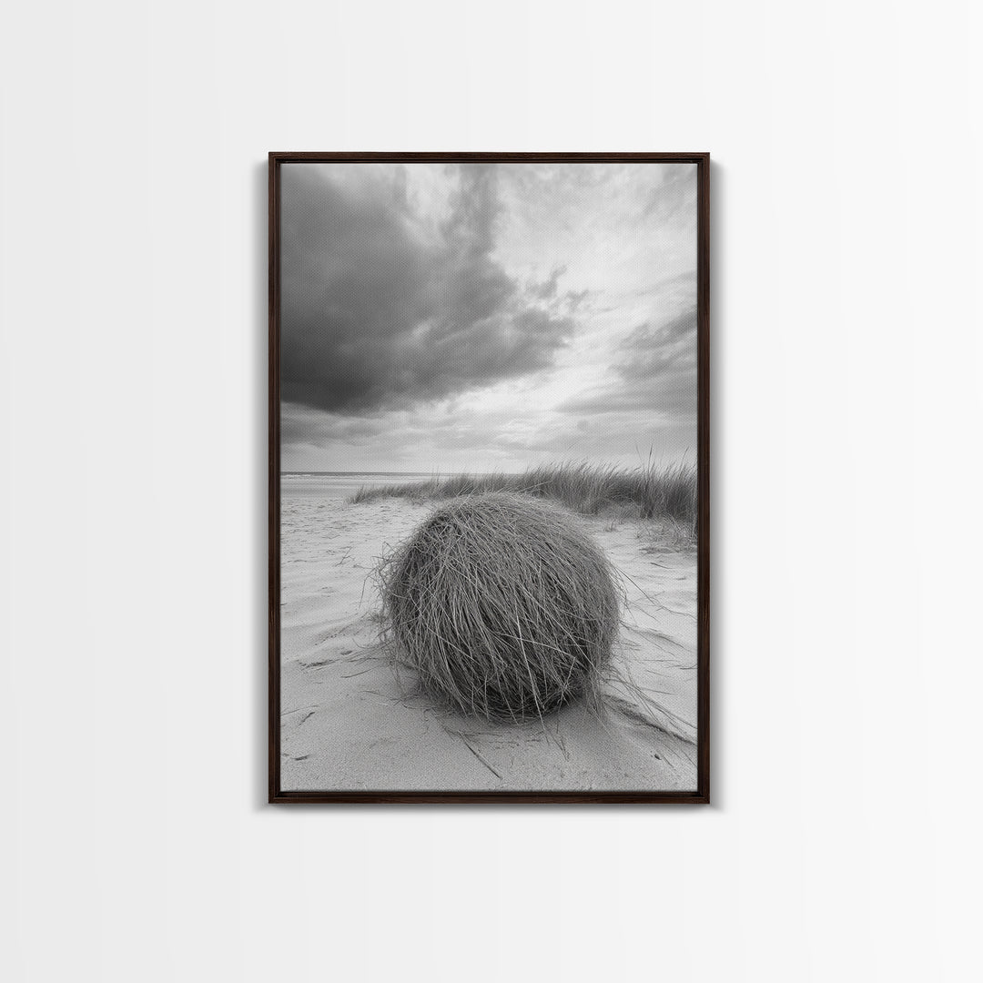 Tumbleweed Dune, Windy Coast, Desert Beach, Canvas Print, Boho Wall Art, Autumn Nature Decor, Minimalist Western Photography