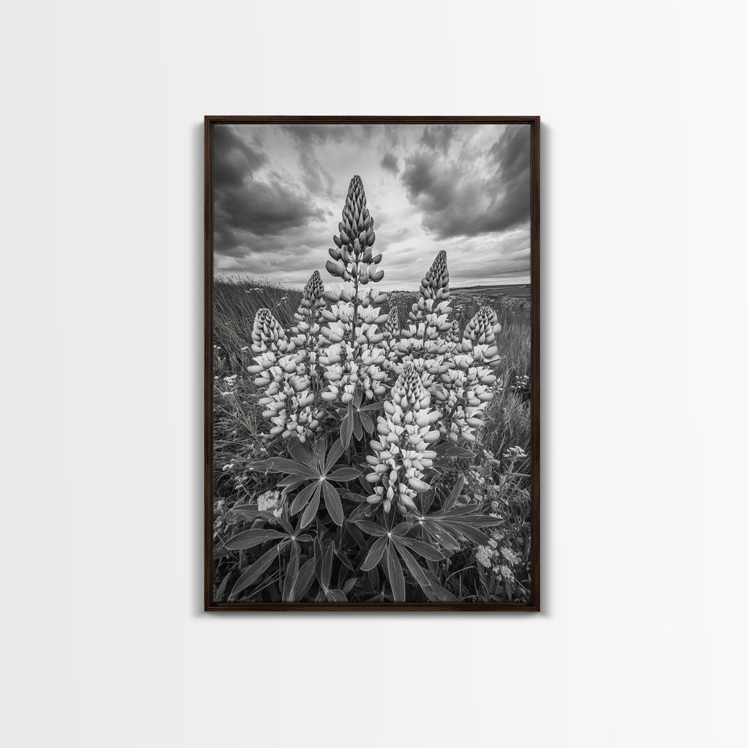 Lupine Flower Field, Bold Floral, Spring Nature Scene, Framed Canvas Print, Boho Living Room Art, Botanical Wall Decor