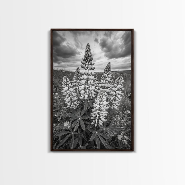 Lupine Flower Field, Bold Floral, Spring Nature Scene, Framed Canvas Print, Boho Living Room Art, Botanical Wall Decor