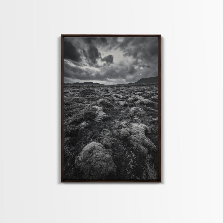 Moss Covered Lava, Iceland Landscape, Moody Nature Scene, Framed Canvas Print, Fall Rustic Decor, Earth Tone Wall Art