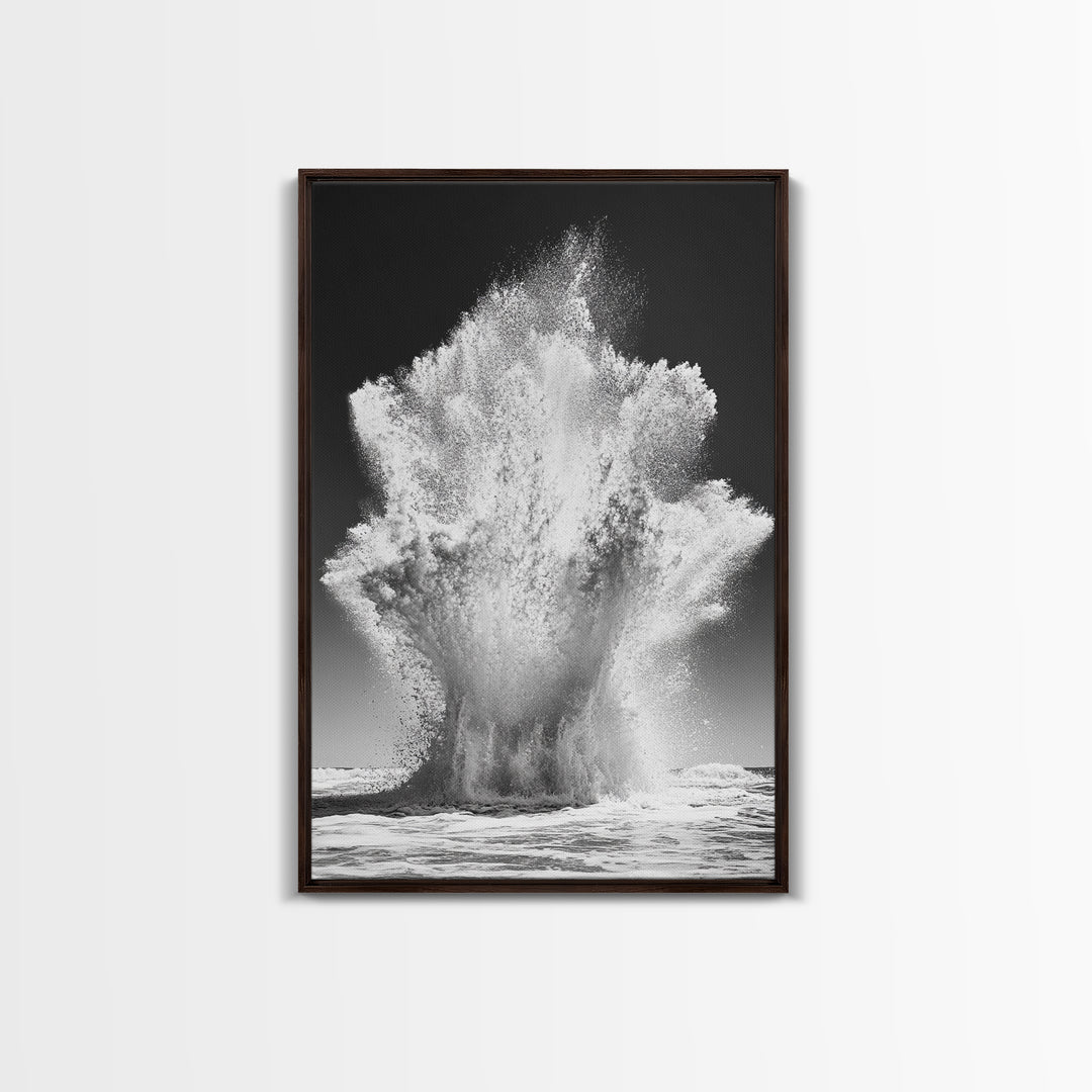 Ocean Splash, Water Explosion, Sea Power, Canvas Print, Bathroom Wall Art, Black and White Abstract Art, Coastal Modern Decor