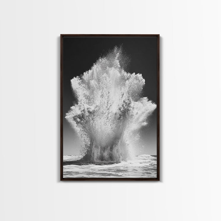 Ocean Splash, Water Explosion, Sea Power, Canvas Print, Bathroom Wall Art, Black and White Abstract Art, Coastal Modern Decor