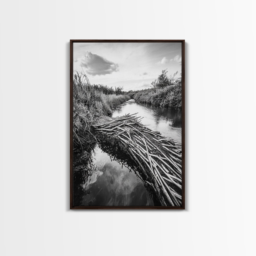 Nature Escape, Stream View, Rustic Landscape, Autumn Calm, Framed Canvas Print, Nature art, Rustic Wall Decor, Cabin Art, Office Artwork