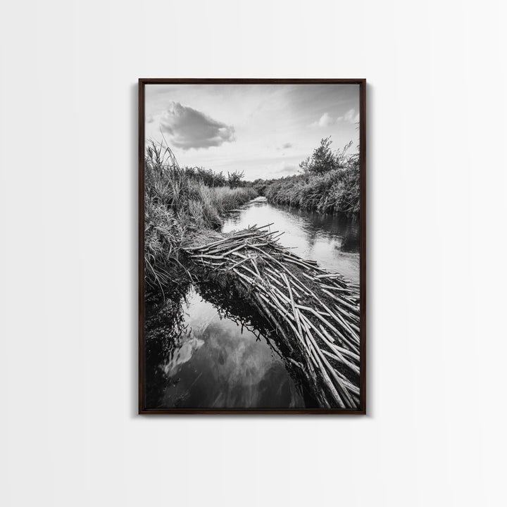 Nature Escape, Stream View, Rustic Landscape, Autumn Calm, Framed Canvas Print, Nature art, Rustic Wall Decor, Cabin Art, Office Artwork