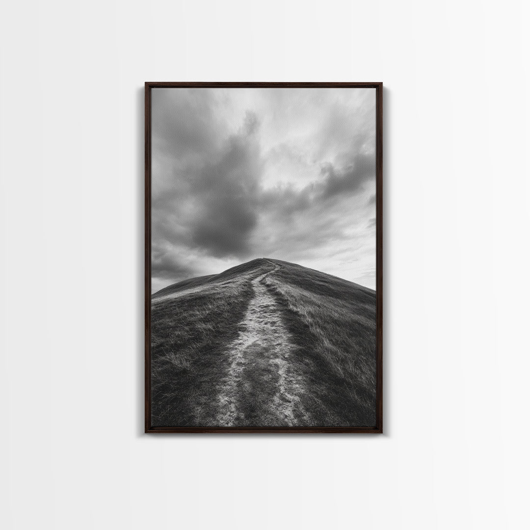 Winding Path, Hilltop View, Cloudy Horizon, Minimalist Landscape, Canvas Print, Bedroom Wall Art, Serene Decor, Fall Art Piece