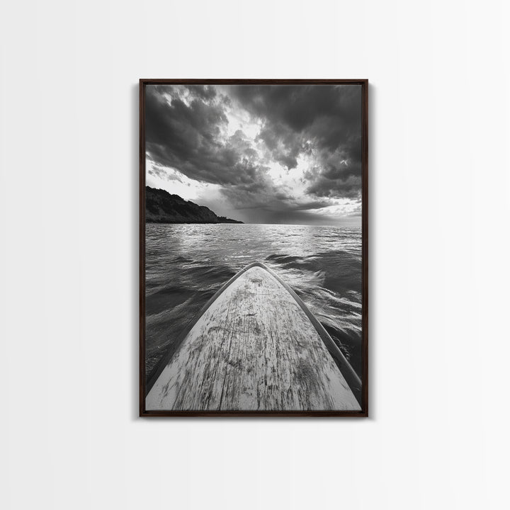 Stormy Sea, Paddle Board, Dramatic Sky, Ocean Adventure, Framed Canvas Print, Den Wall Art, Nautical Minimalist Decor, bedroom wall art