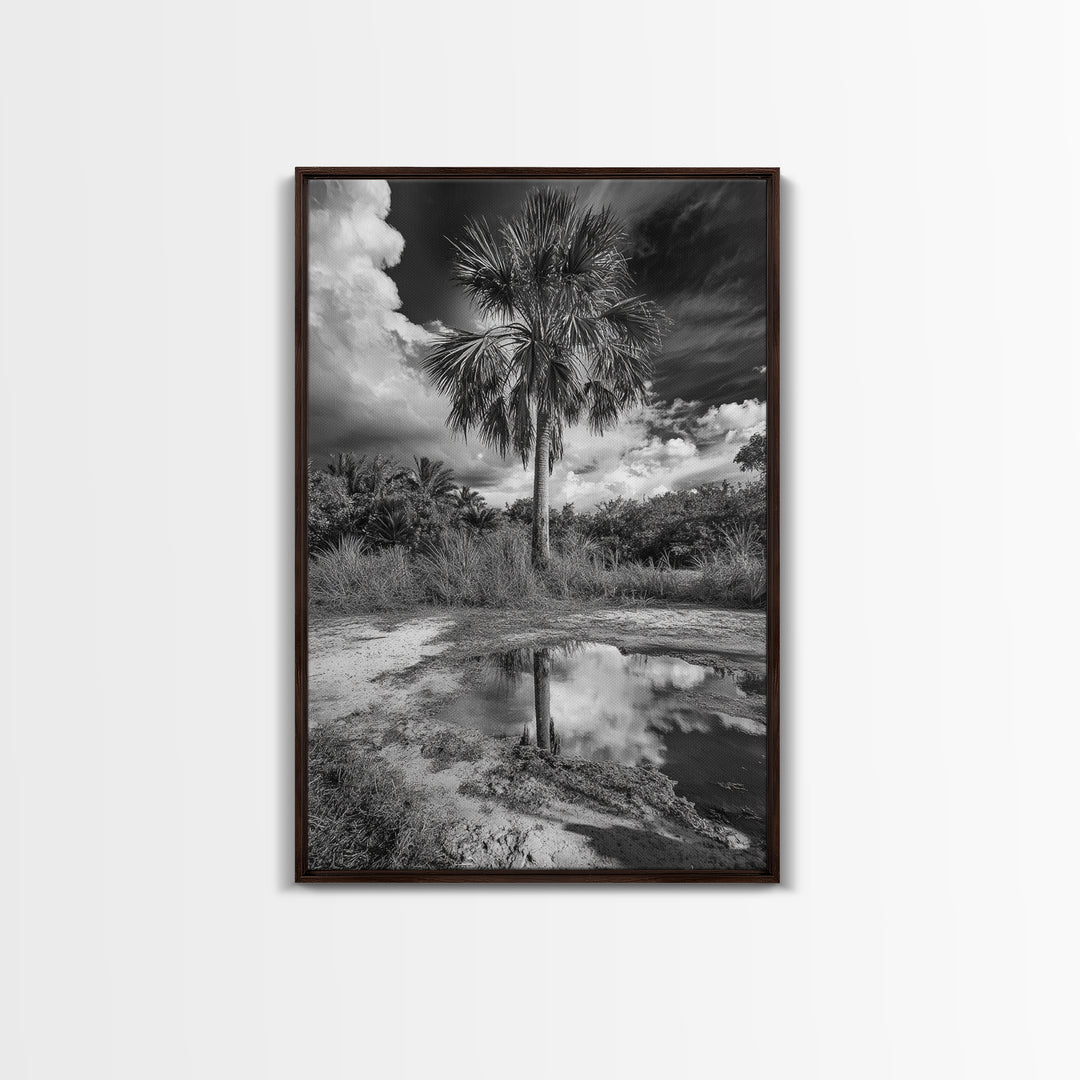 Tropical Palm, Reflected Sky, Nature Tranquility, Canvas Print, boho wall decor, bathroom art, tropical reflection photography