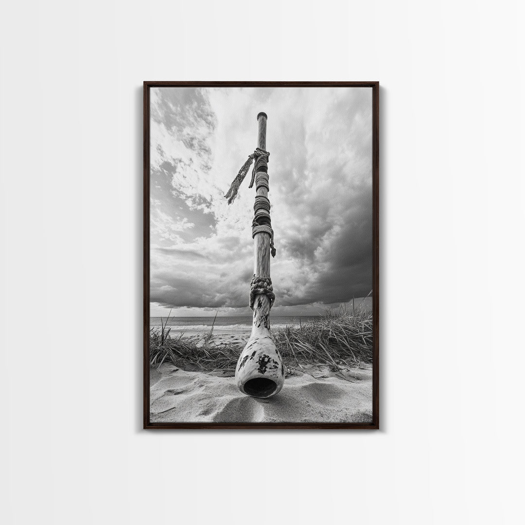 Coastal Totem, Beach Symbol, Stormy Horizon, Framed Canvas Print, nautical art, entryway decor, tribal coastal artwork, Modern Loft Decor