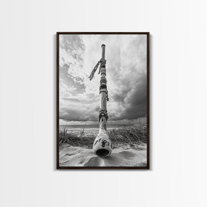 Coastal Totem, Beach Symbol, Stormy Horizon, Framed Canvas Print, nautical art, entryway decor, tribal coastal artwork, Modern Loft Decor