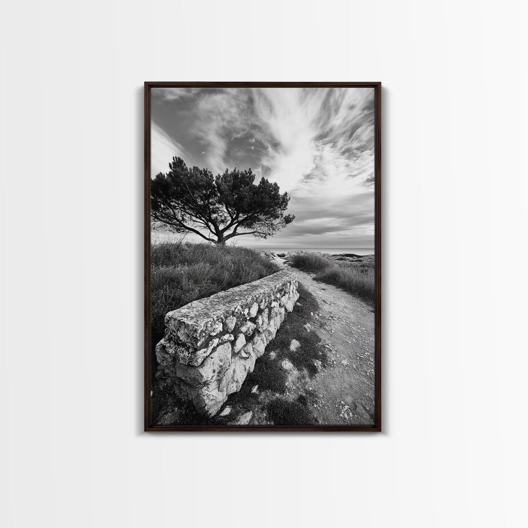 Coastal Path, Nature Trail, Windswept Tree, Framed Canvas Print, Rustic Landscape Art, Minimalist Decor, Bedroom Wall Art, Fall Vibes