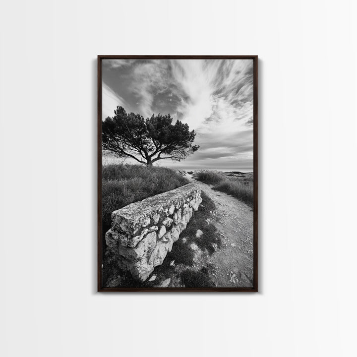 Coastal Path, Nature Trail, Windswept Tree, Framed Canvas Print, Rustic Landscape Art, Minimalist Decor, Bedroom Wall Art, Fall Vibes