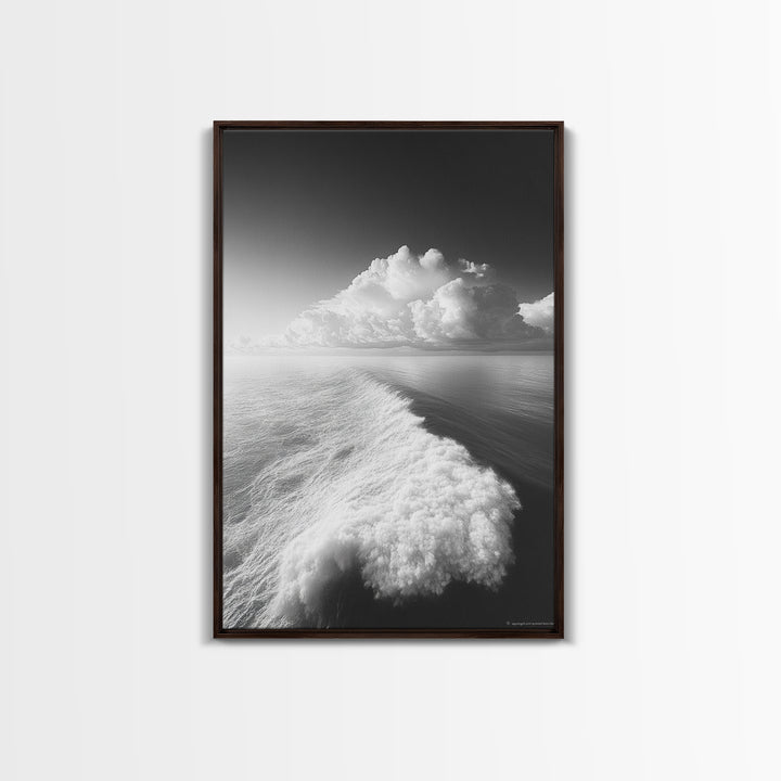 Ocean Wake, Cloud Horizon, Surreal Seascape, Framed Canvas Print, Dreamy Black White Wall Art, Bathroom Decor, Coastal Fantasy Art