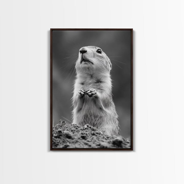Prairie Dog, Wildlife Watch, Nature Moment, Framed Canvas Print, Whimsical Animal Wall Art, Nursery Decor, Cute Forest Creature