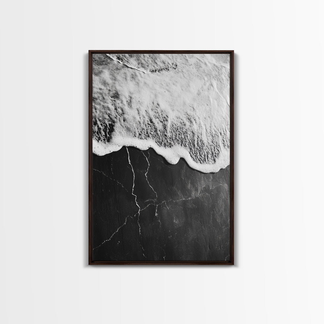 Wave Edge, Cracked Earth, Tide Meets Stone, Nature Contrast, Canvas Print, Abstract Ocean Art, Minimalist Wall Decor, Bathroom Artwork