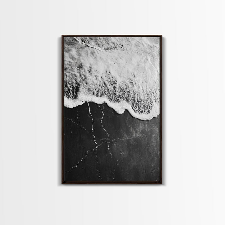 Wave Edge, Cracked Earth, Tide Meets Stone, Nature Contrast, Canvas Print, Abstract Ocean Art, Minimalist Wall Decor, Bathroom Artwork