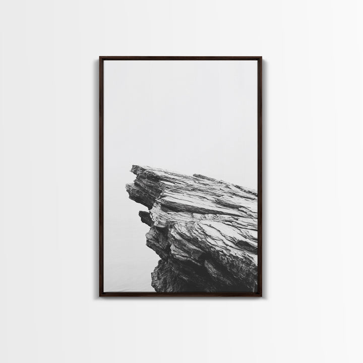 Weathered Cliffside, Coastal Rock, Modern Minimalism, Nature Decor, Framed Canvas Print, Neutral Tones, Office Wall Art, Beachy Aesthetic
