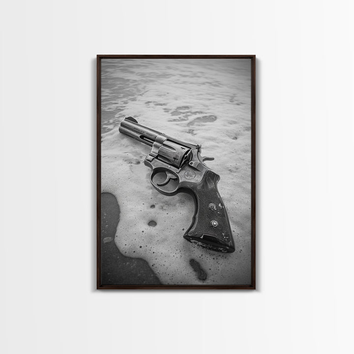 Revolver Beach, Washed Ashore, Western Style, Noir Photography, Framed Canvas Print, Industrial Wall Art, Man Cave Decor, Rustic Vibes