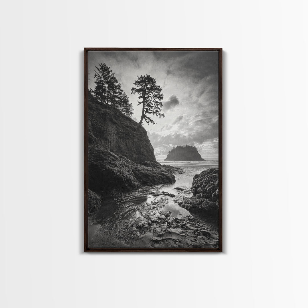 Seastack View, Dramatic Cliff, Ocean Rock Formations, Coastal Drama, Framed Canvas Print, Living Room Wall Art, Natural Scenic Decor