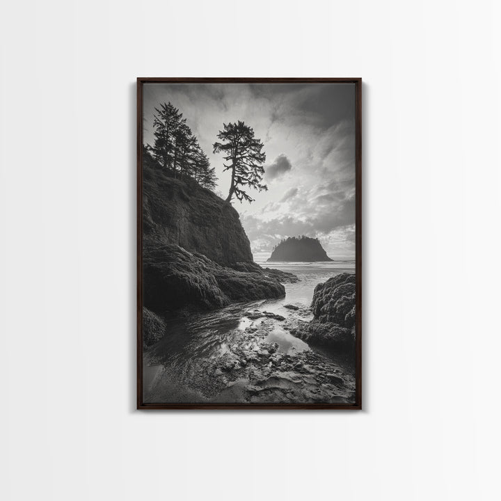 Seastack View, Dramatic Cliff, Ocean Rock Formations, Coastal Drama, Framed Canvas Print, Living Room Wall Art, Natural Scenic Decor