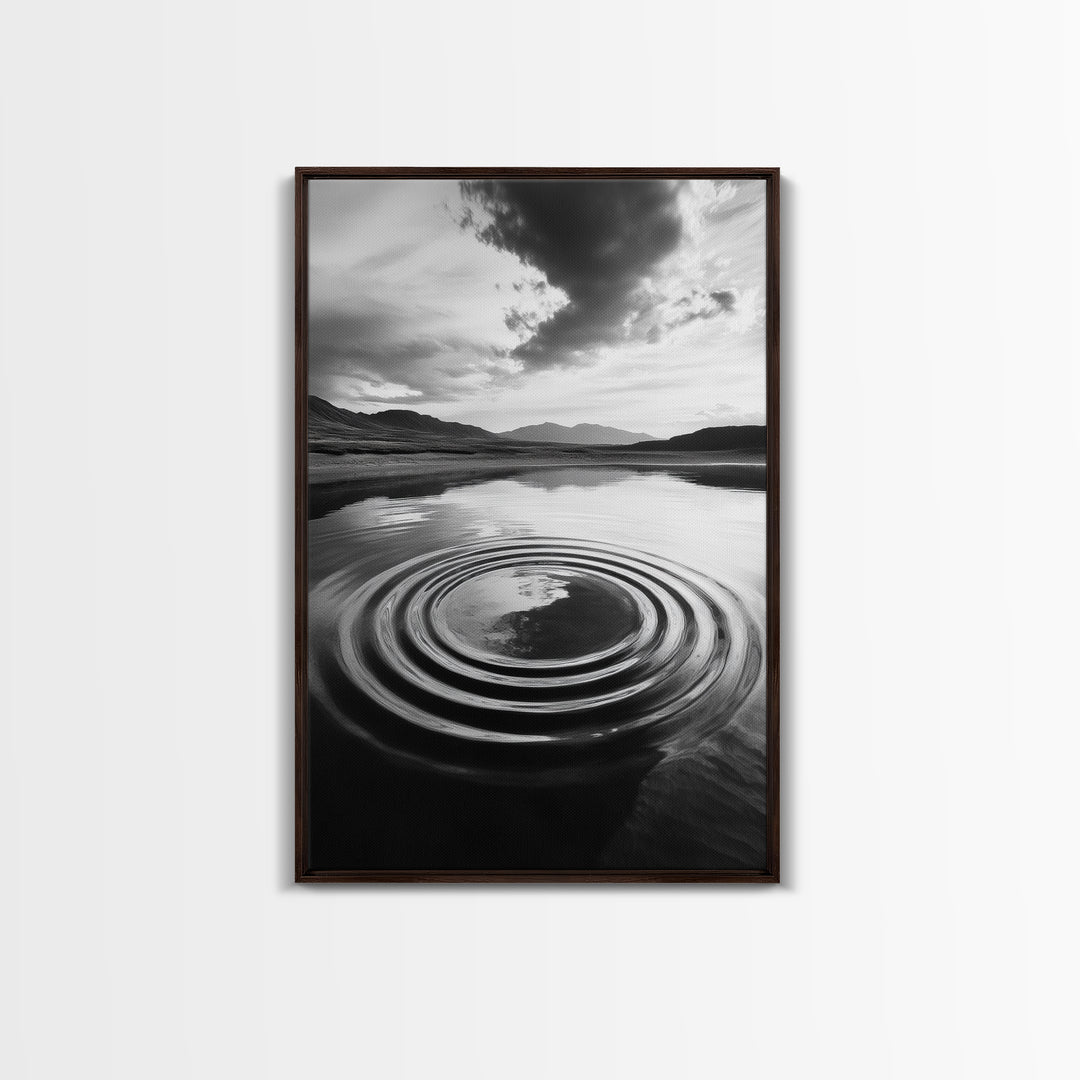 Ripple Effect, Calm Water, Meditative Landscape, Serene Mountains, Framed Canvas Print, Minimalist Wall Art, Bedroom or Spa Vibes