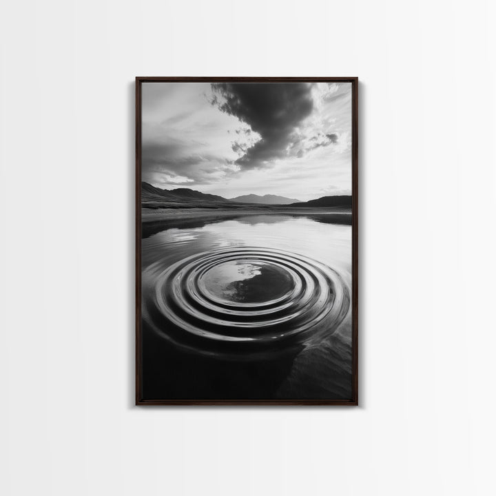 Ripple Effect, Calm Water, Meditative Landscape, Serene Mountains, Framed Canvas Print, Minimalist Wall Art, Bedroom or Spa Vibes
