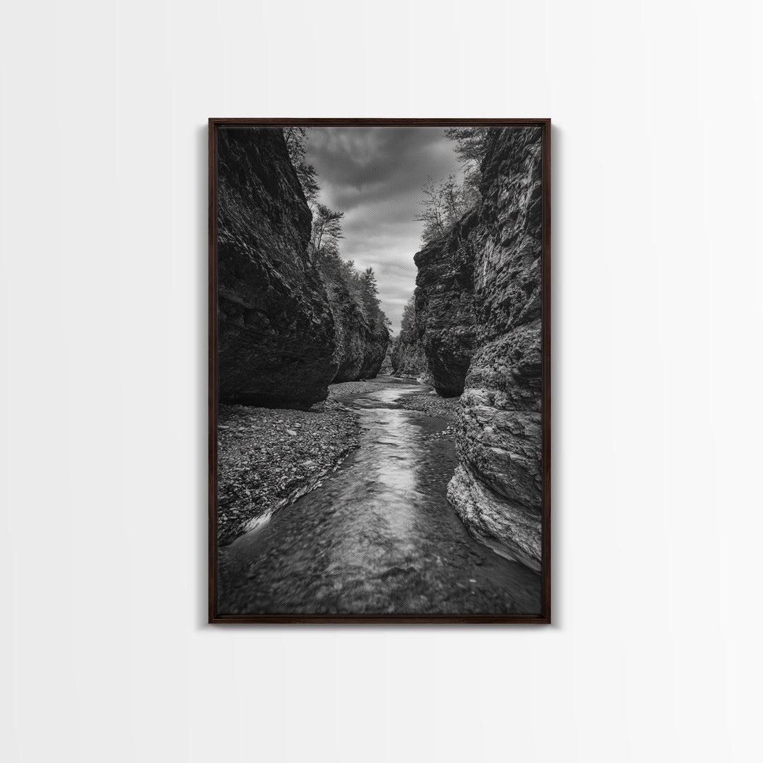 Canyon River, Rugged Path, Rock Walls, Adventure Nature, Framed Canvas Print, Cabin Wall Art, Explorer Decor, Wilderness Vibe