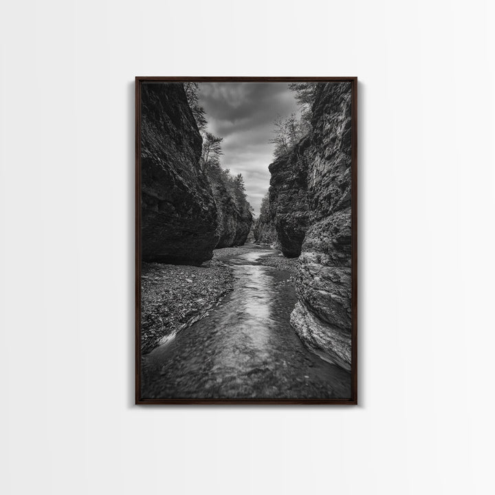 Canyon River, Rugged Path, Rock Walls, Adventure Nature, Framed Canvas Print, Cabin Wall Art, Explorer Decor, Wilderness Vibe