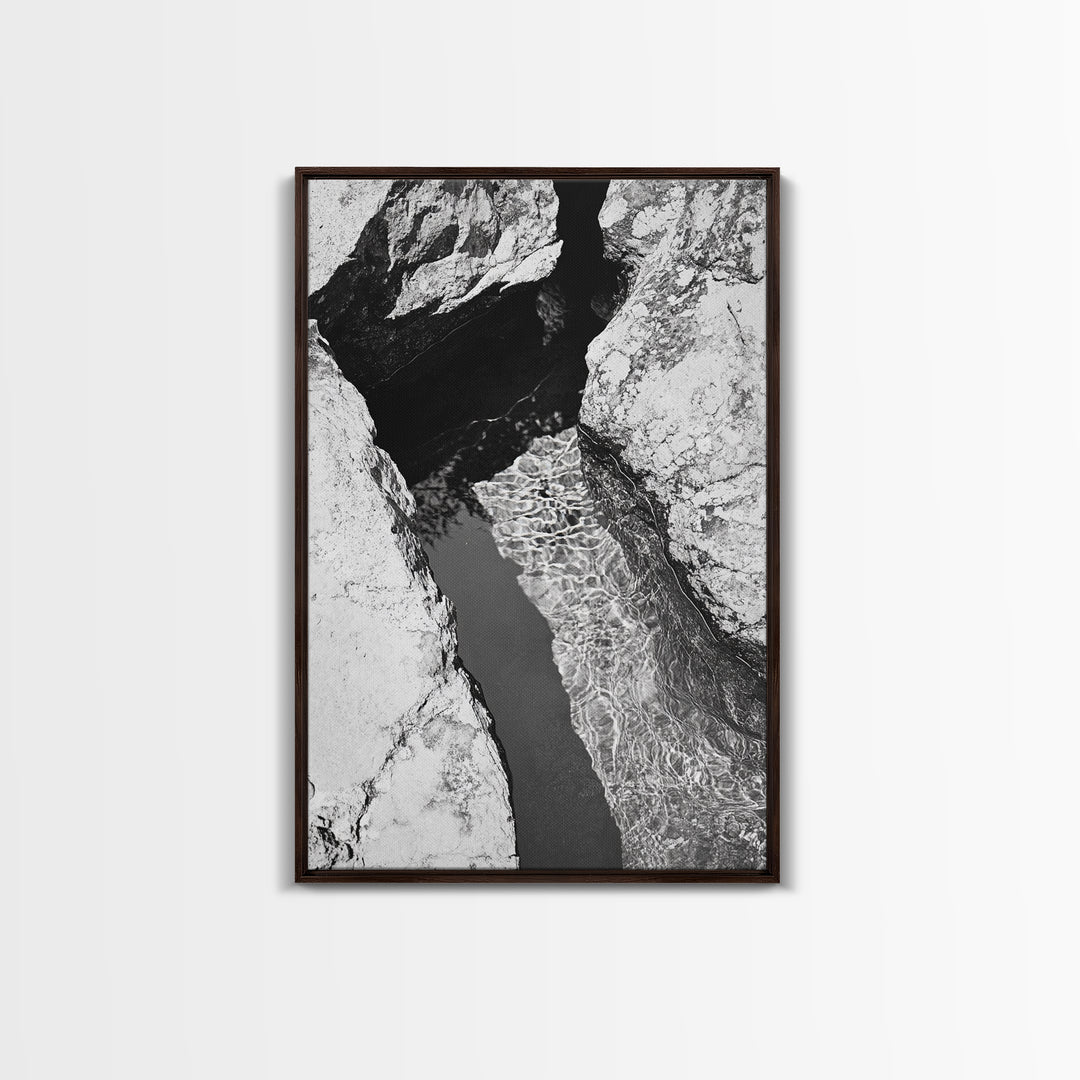 Rock Crevice, Light Ripples, Natural Texture, Abstract Nature, Framed Canvas Print, Kitchen Wall Art, Earth Tone Style, Modern Rustic