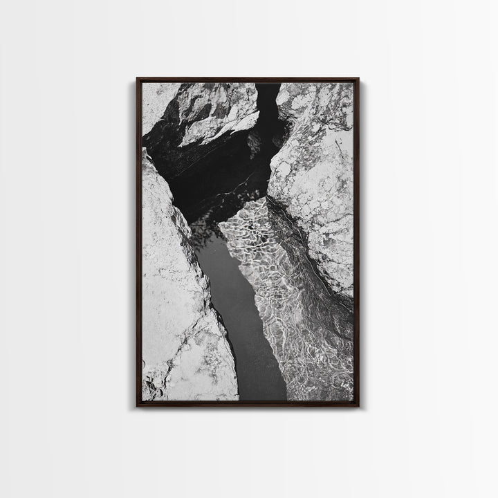 Rock Crevice, Light Ripples, Natural Texture, Abstract Nature, Framed Canvas Print, Kitchen Wall Art, Earth Tone Style, Modern Rustic
