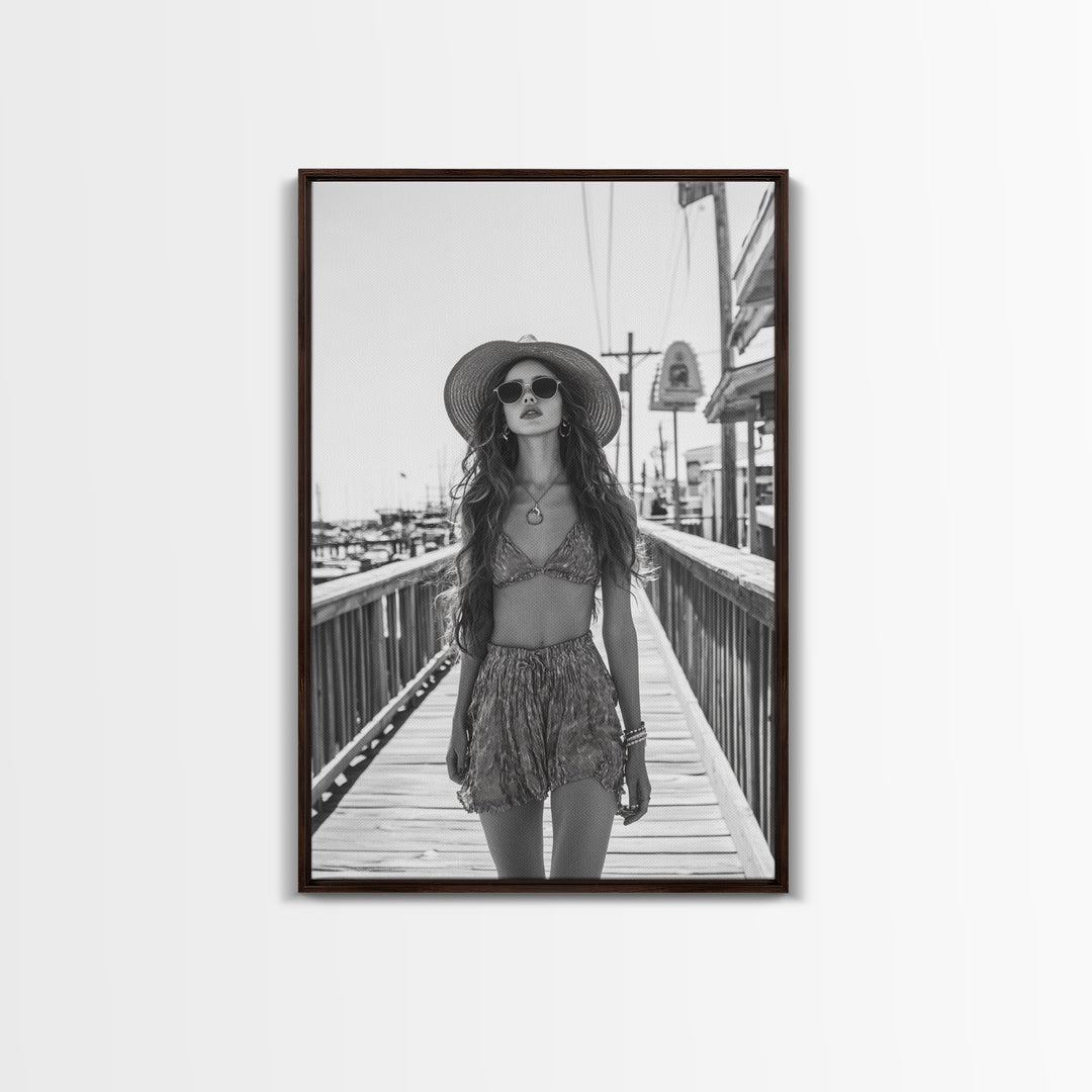 Pier Walk, Summer Fashion, Coastal Vibes, Chic Girl, Canvas Print, Fashion Wall Art, Modern Decor, Teen Room Artwork, Stylish Aesthetic