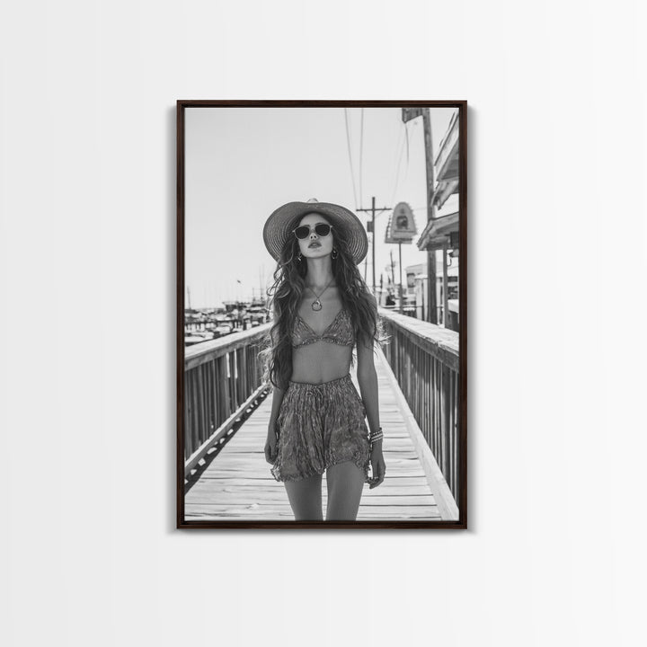Pier Walk, Summer Fashion, Coastal Vibes, Chic Girl, Canvas Print, Fashion Wall Art, Modern Decor, Teen Room Artwork, Stylish Aesthetic