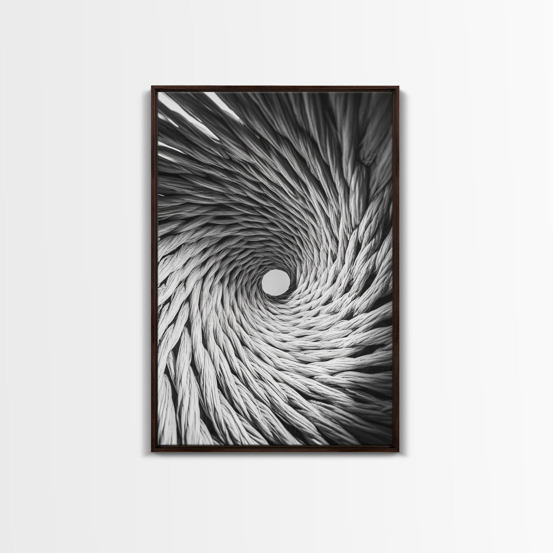 Twisted Rope Spiral, Abstract Fiber Art, Monochrome Texture, Modern Canvas Print, Minimalist Office or Contemporary Wall Decor