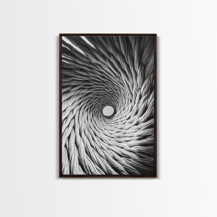 Twisted Rope Spiral, Abstract Fiber Art, Monochrome Texture, Modern Canvas Print, Minimalist Office or Contemporary Wall Decor