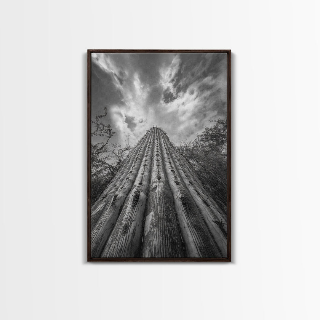 Tall Cactus, Desert Skies, Cactus Wall Art, Framed Canvas Print, Boho Desert Decor, Minimalist Nature Print, Bedroom Southwest Style