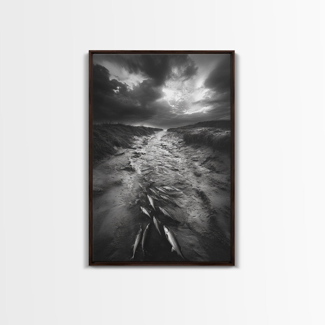 Fish Migration, Dramatic Sky, Moody Landscape, Framed Canvas Print, Dark Nature Art, Rustic Cabin Decor, Fall Wall Art, Nature Drama