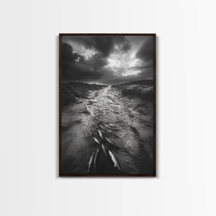 Fish Migration, Dramatic Sky, Moody Landscape, Framed Canvas Print, Dark Nature Art, Rustic Cabin Decor, Fall Wall Art, Nature Drama